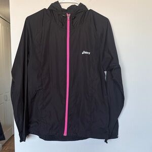 ASICS Black Lightweight Hooded Running Jacket Pink Zip Women’s Medium